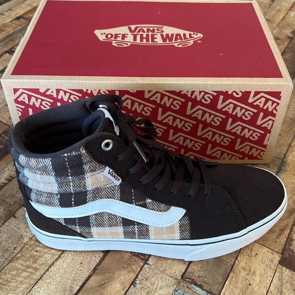 Womens Vans Filmore Hi Plaid Brown White Fabric Athletic Sneakers Shoes - Picture 6 of 7